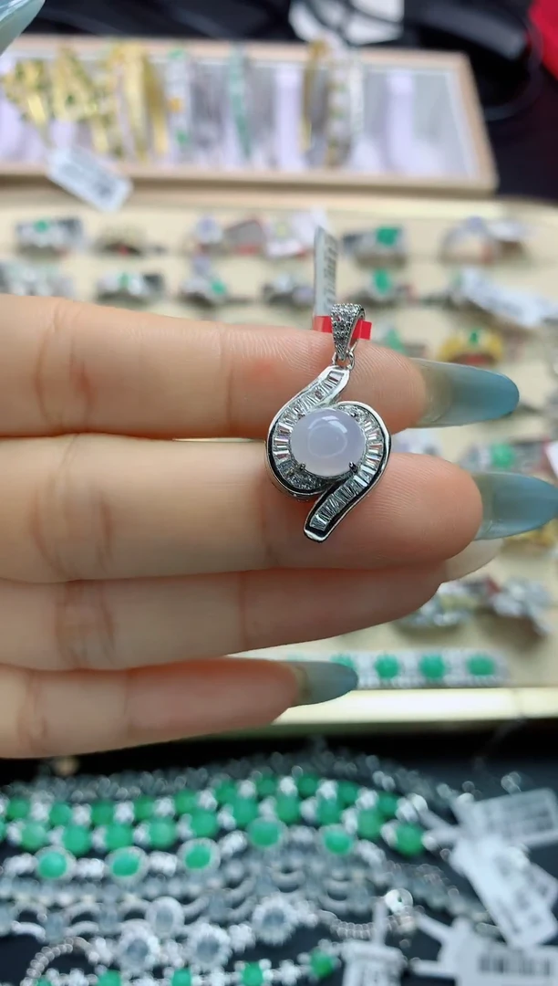 翡翠戒指银S925镶嵌翡翠 蛋面 银S925镶嵌