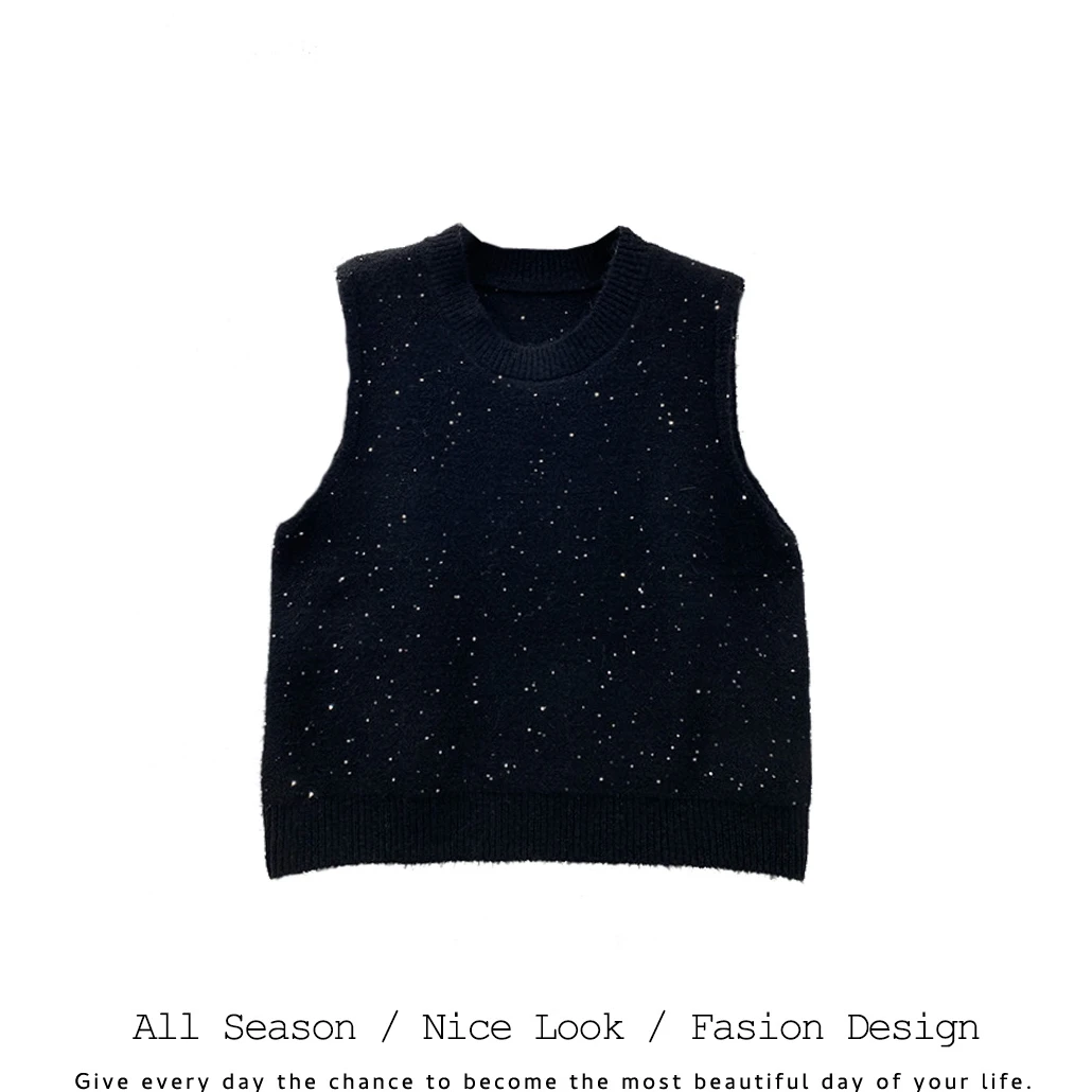 647  时尚黑色亮片满天星百搭无袖背心马夹      款号#8869