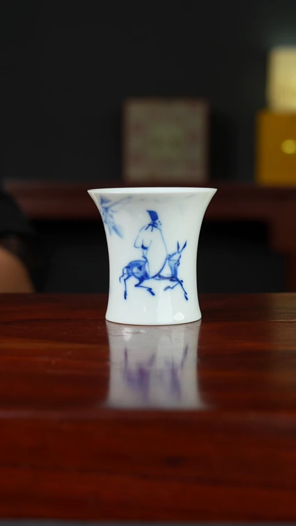祖传窑真柴窑传承400年驴背吟诗图束腰杯