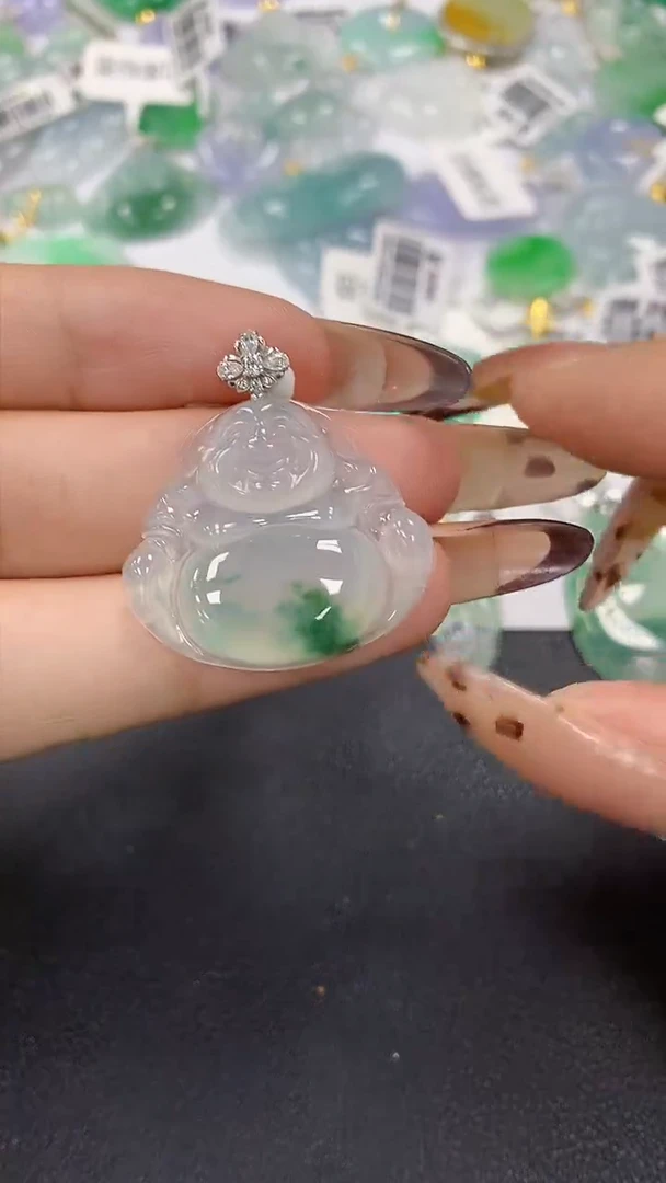 颈饰18K金镶嵌翡翠a货假一赔三支持复检百元上9元证书费自理