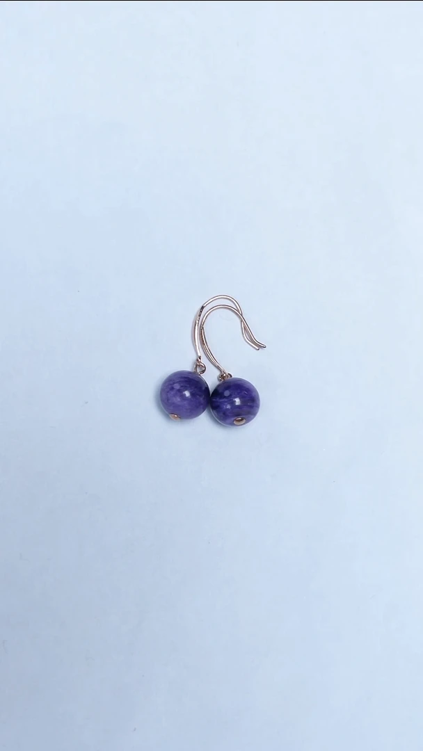 银S925镶嵌查罗石耳钉紫龙晶耳饰