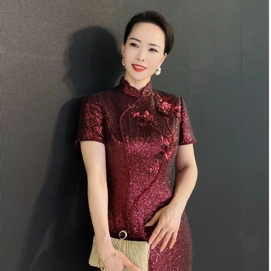 喜妈妈喜婆婆气质显瘦改良婚宴旗袍