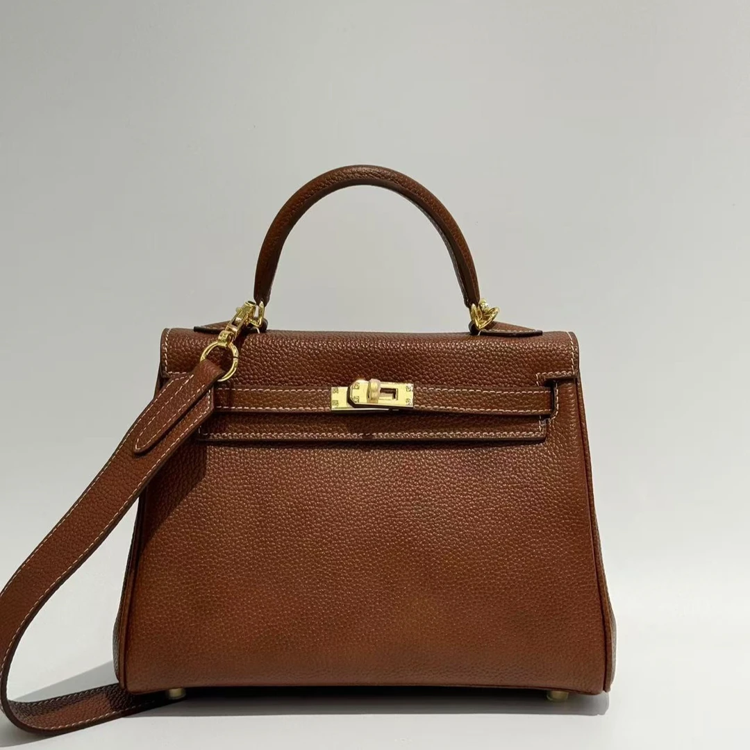 【若汐Rosalie】XKY-3853-栗子色条纹设计师韩版斜跨轻奢女包