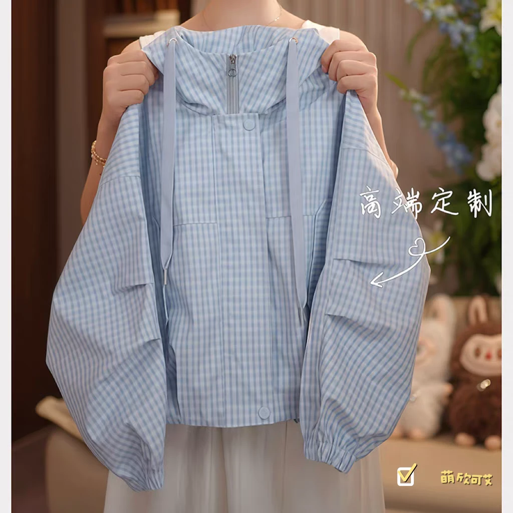 女童春秋装外套2025新款休闲中大童时髦格子冲锋衣儿童秋季衣服