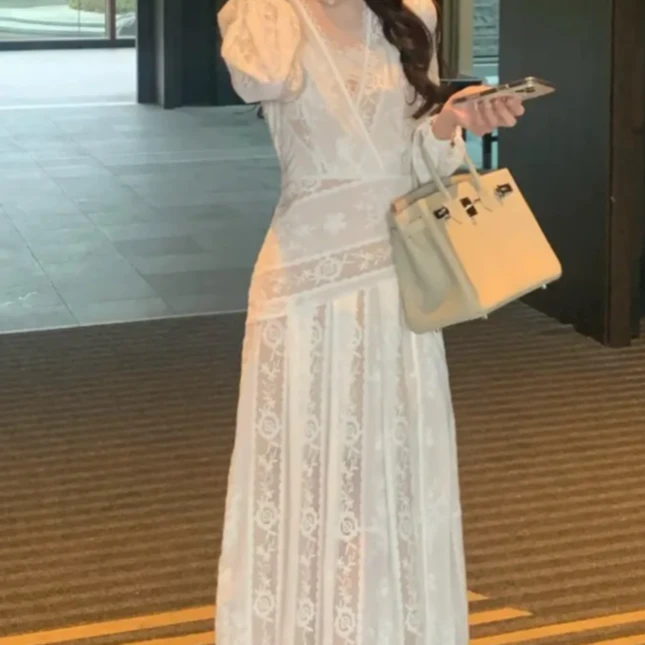 【一梦倾城】法式连衣裙新款设计感蕾丝拼接显瘦长裙