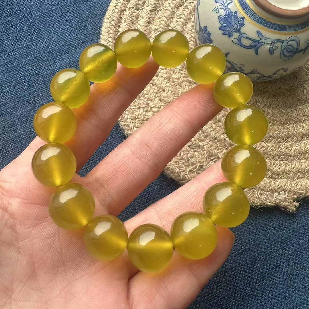 【聚宝】天然玉石岫玉手串黄金万两手串单圈14MM招财进宝聚宝盆手串