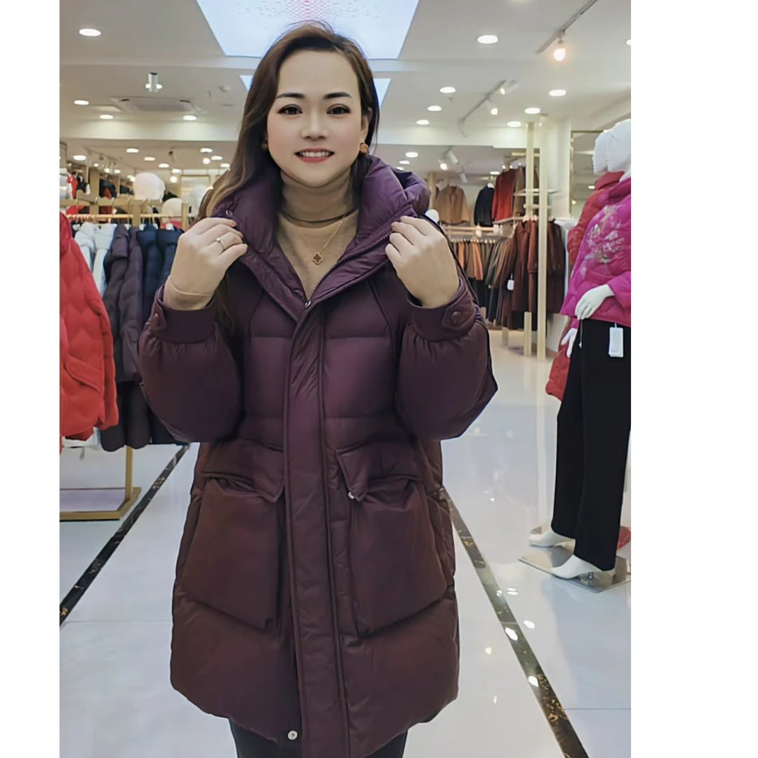 冬季时尚连帽保暖女士中长款羽绒服g2158