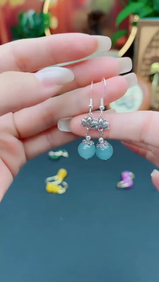 石英质玉（天山翠）银S925镶嵌耳饰237