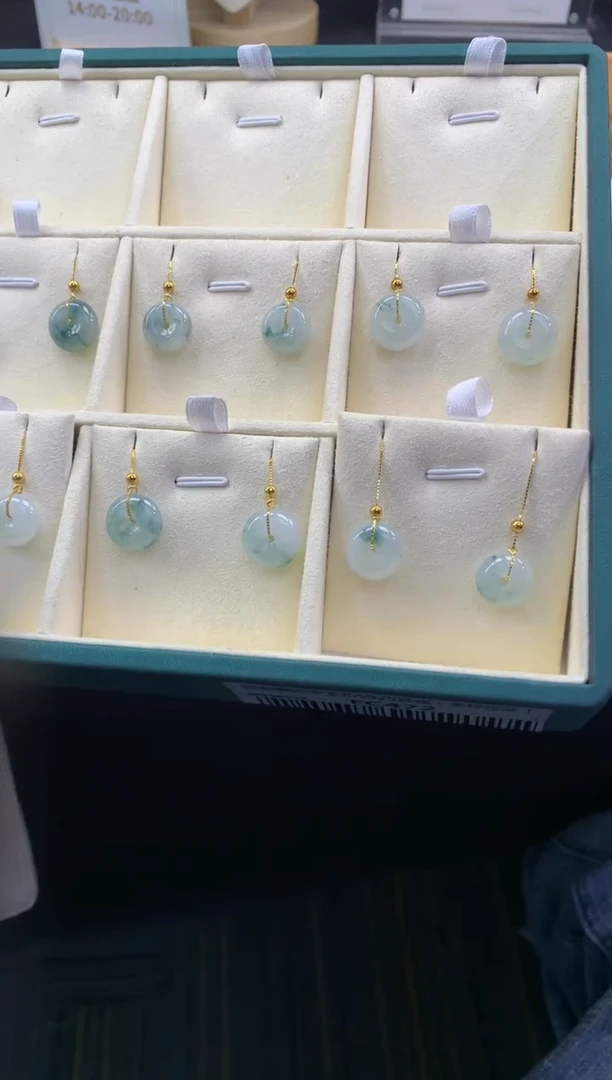 翡翠银S925镶嵌耳饰FC472 翡翠飘花平安扣耳线 多样性发其一