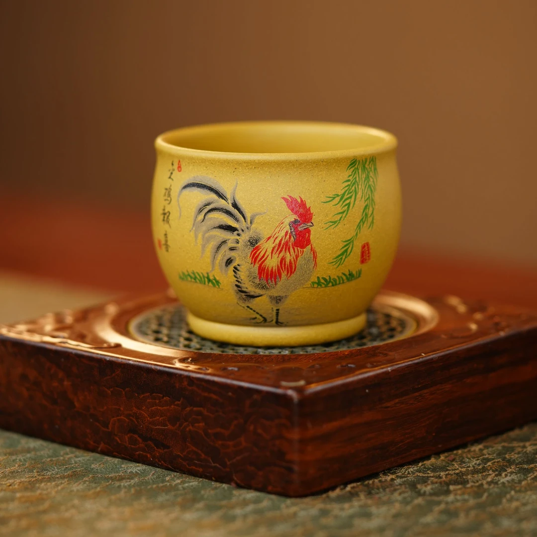 【5011新-鸡缸杯】宜兴紫砂黄金段手绘鸡缸杯大容量紫砂主人杯