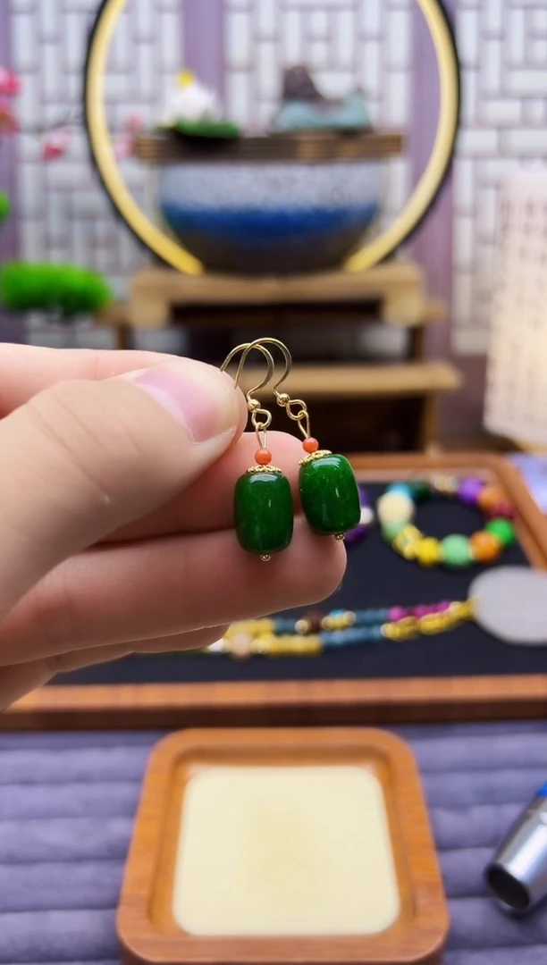 翡翠14K金镶嵌耳饰E479