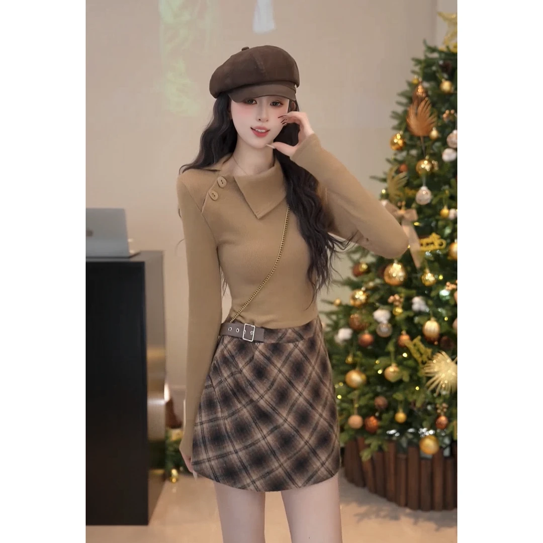 YUANLIANSU/圆脸酥【一郁旧冬】法式复古设计感假两件翻领连衣裙女