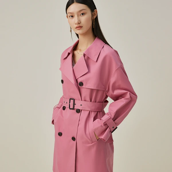 【粉丝专属】纯色通勤风衣女翻驳领收腰显瘦外套431396-96613