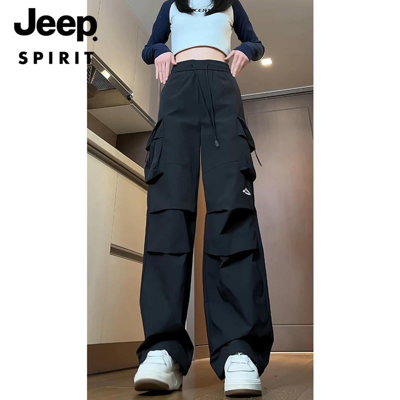 JEEP SPIRIT 吉普运动 美式高腰工装裤女春秋季防泼水宽松冲锋裤