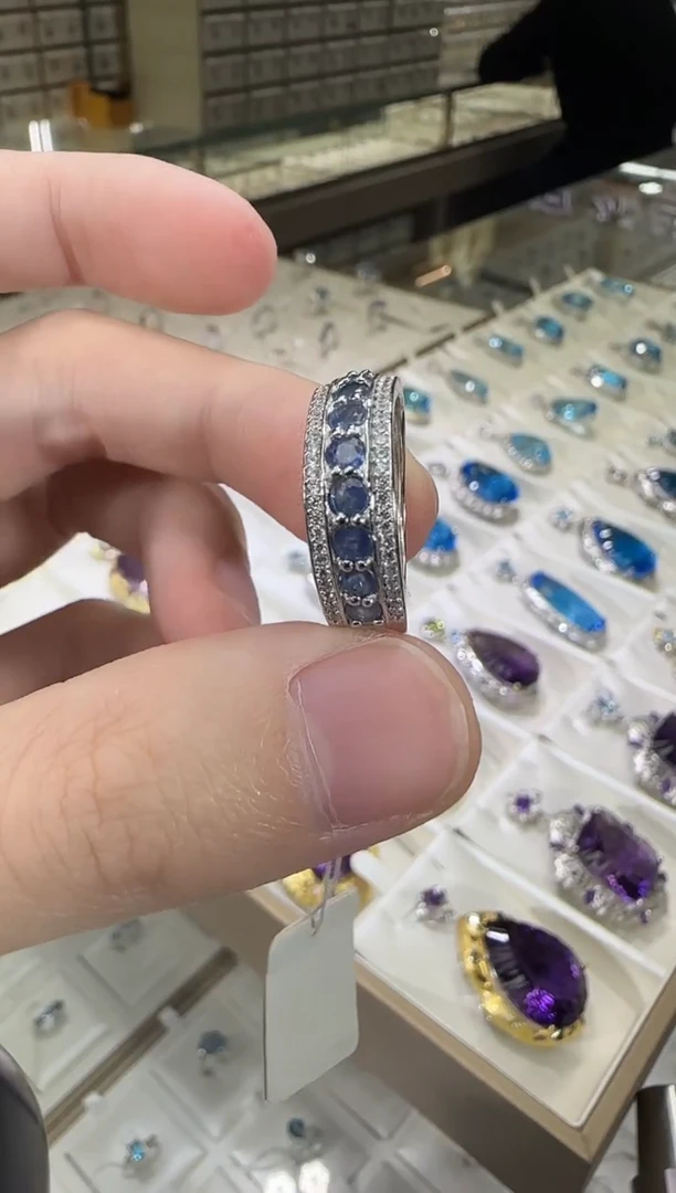 戒指蓝宝石银S925镶嵌6mm排戒