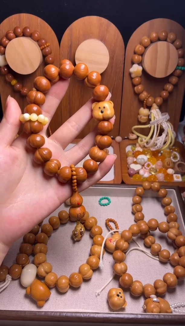 手串猴头核桃Y*?全品聚宝盆黄跑环猫爪来财葫芦吊坠手串