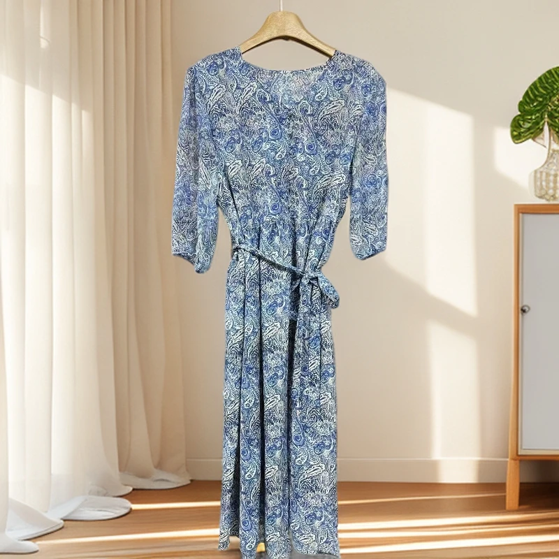 《辰希》孔雀台经典印花连衣裙时尚优雅连衣裙子