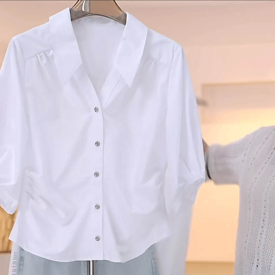 高级感白衬衫女士夏季新款大码胖m法式气质衬衣别致遮肉显瘦上衣