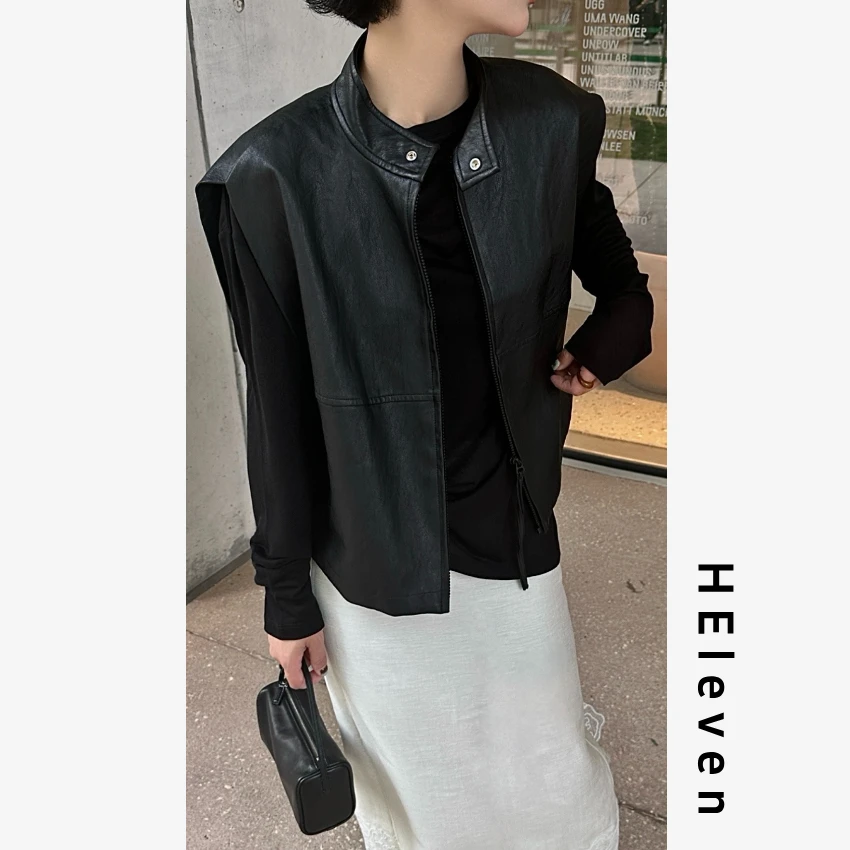 【清cang仓】2025夏季简约大牌宽松无袖环保皮衣