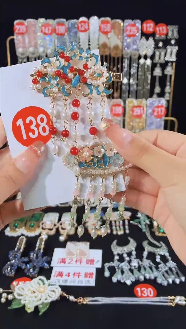 仿水晶锌合金138原创重工发夹1对