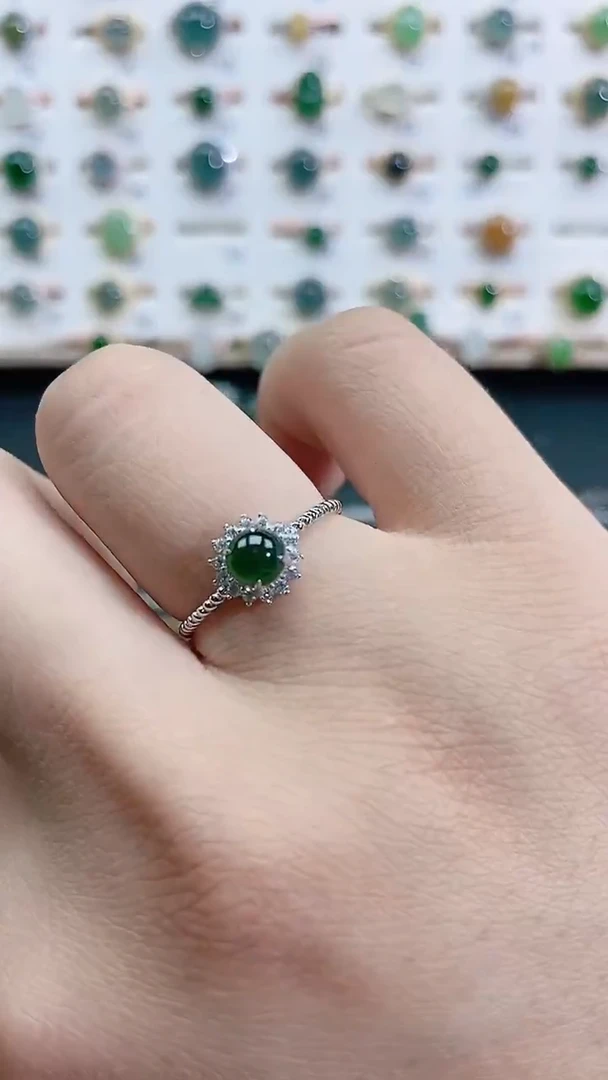 银S925镶嵌戒指翡翠天然翡翠