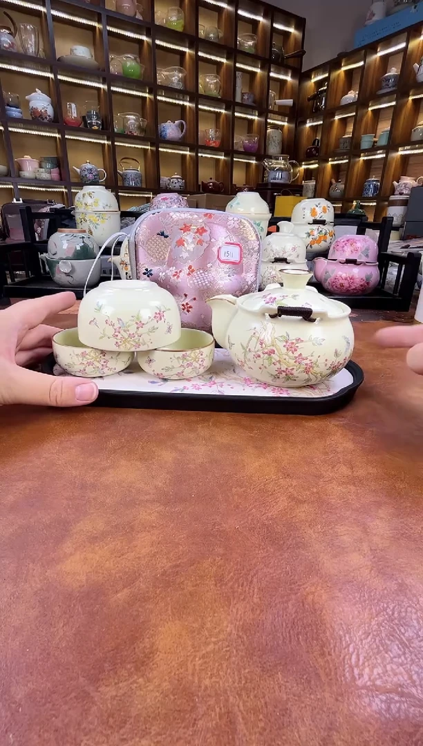 瓷片桃花宝瓶旅行+长方桃花盘