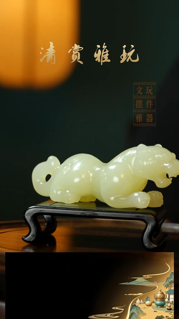 玉《伏虎》手把件摆件