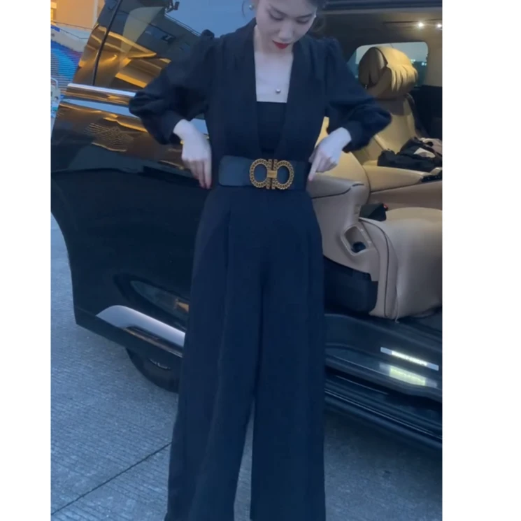2025高级感百搭修身显瘦气质连体裤轻熟风黑色高级连体裤YCY20201