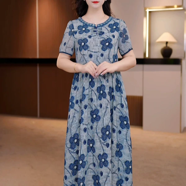 夏季新款大码女装连衣裙遮肉显瘦收腰连衣裙【Y2】SXE-25-3223