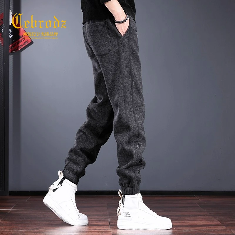 法国Cebrodz高端毛呢休闲裤男2025新款束脚裤抽绳高克重保暖卫裤