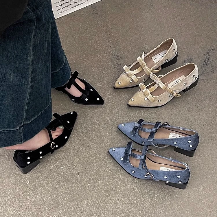 2025年春新款气质配裙尖头蝴蝶结水钻御姐性感绝美百搭浅口单鞋女