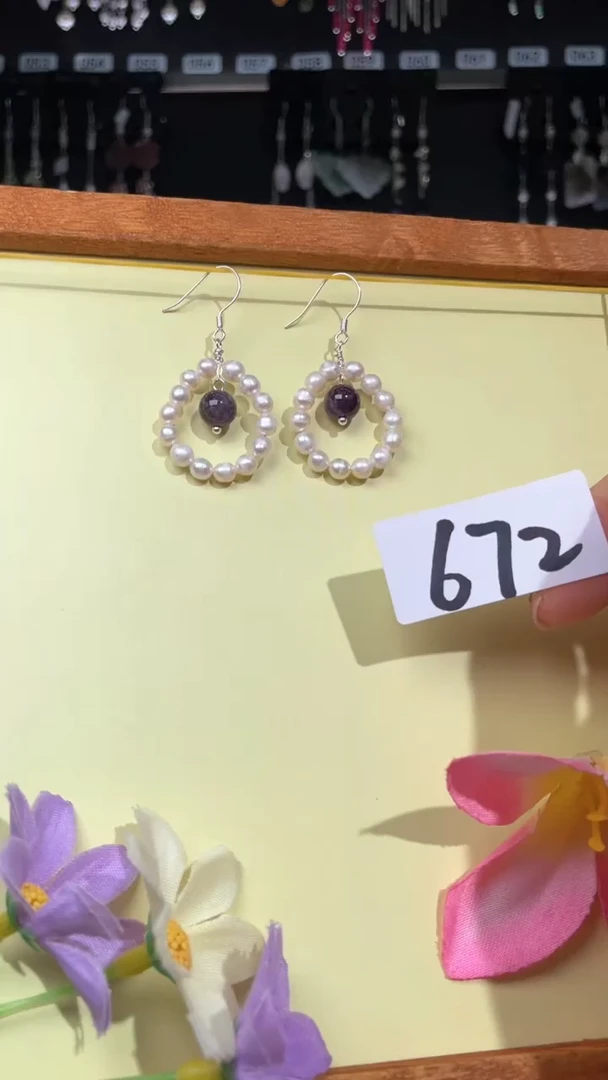 紫晶耳饰银S925镶嵌喜欢拍