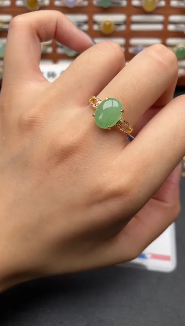 翡翠戒指银S925镶嵌一物一证一礼盒