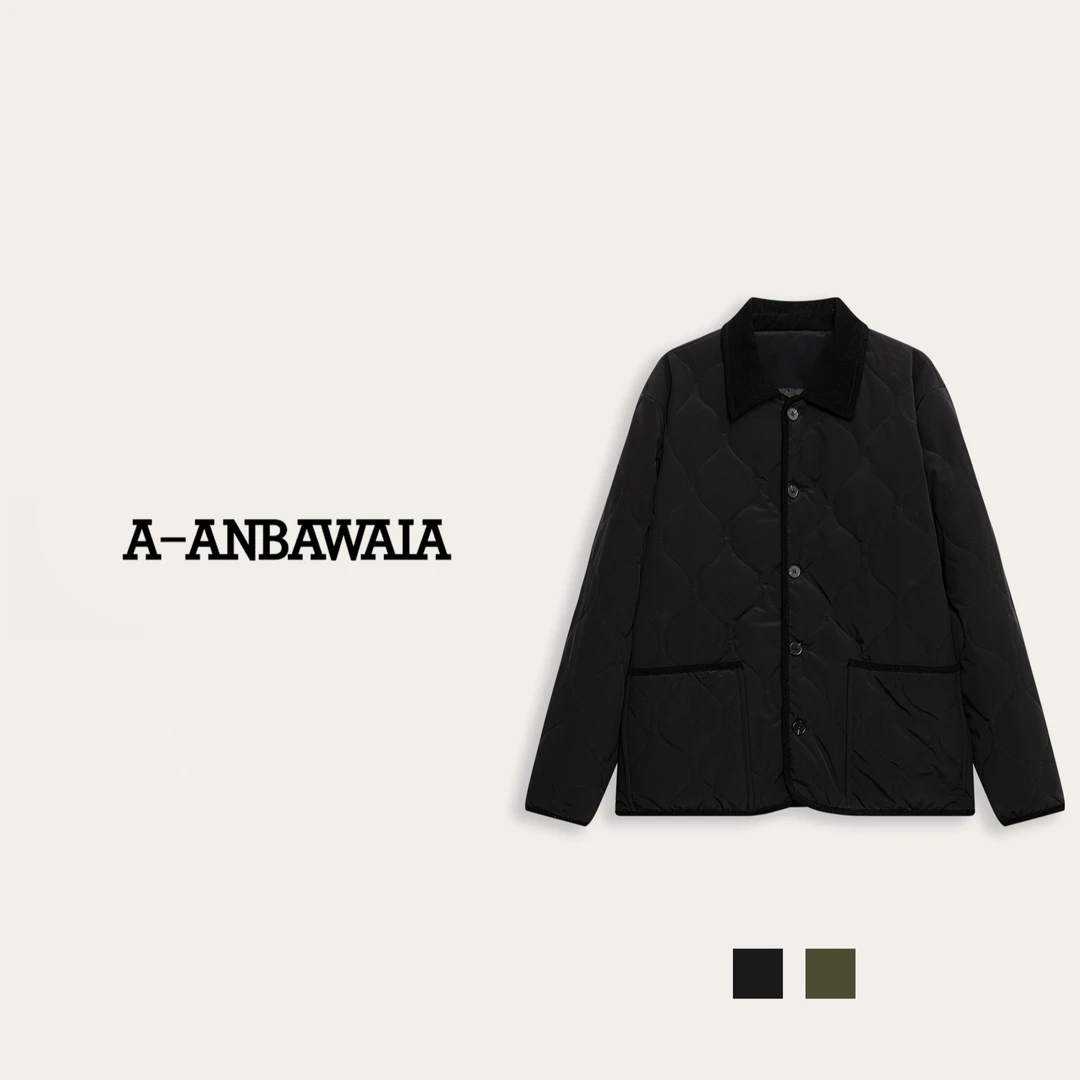 【C36106】【HAO】秋冬新款菱形格拼接翻领时尚百搭棉服外套