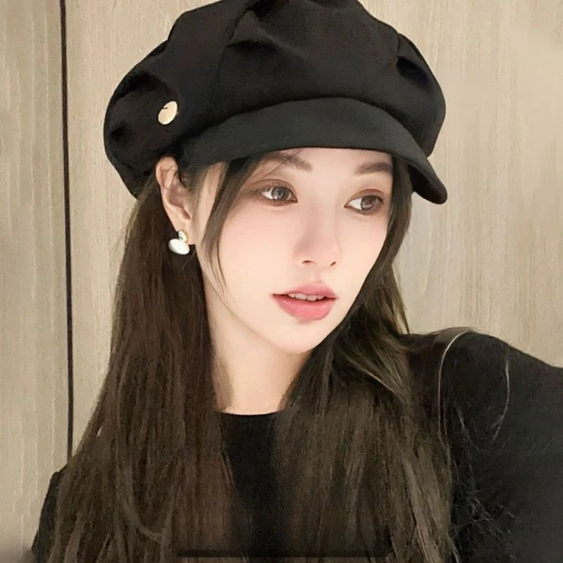 2026年新款云朵帽女春秋时尚百搭大头围蓓蕾显脸小画家八角帽复古