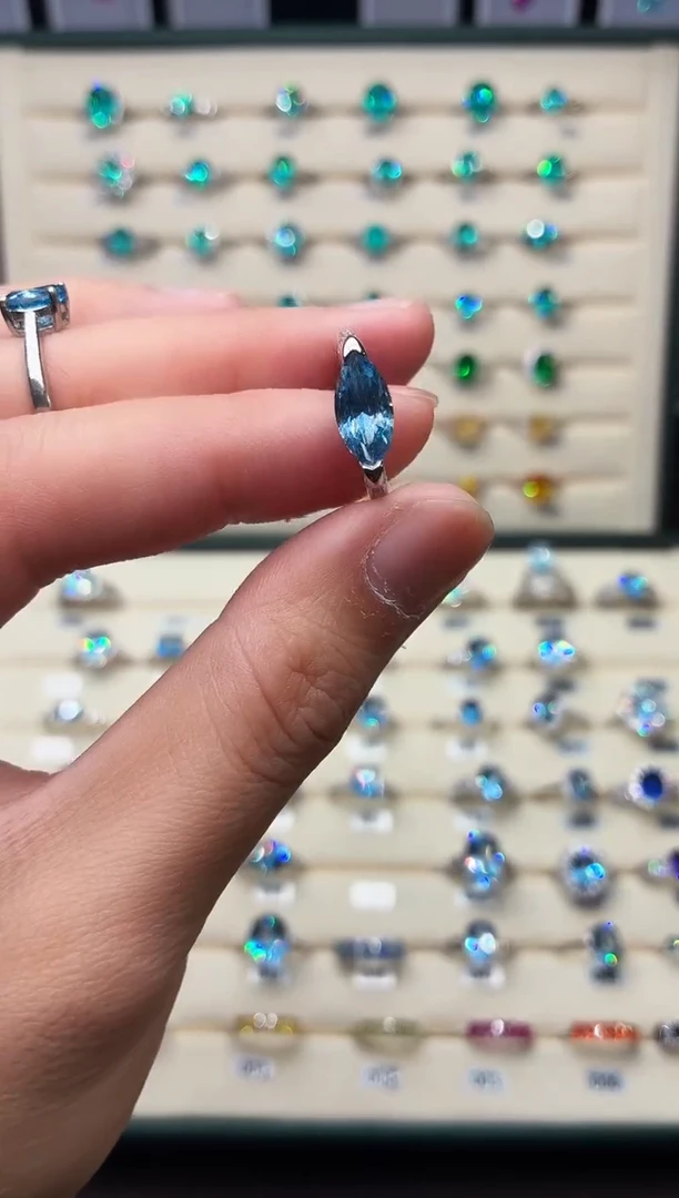 银S925镶嵌戒指海蓝宝石1888