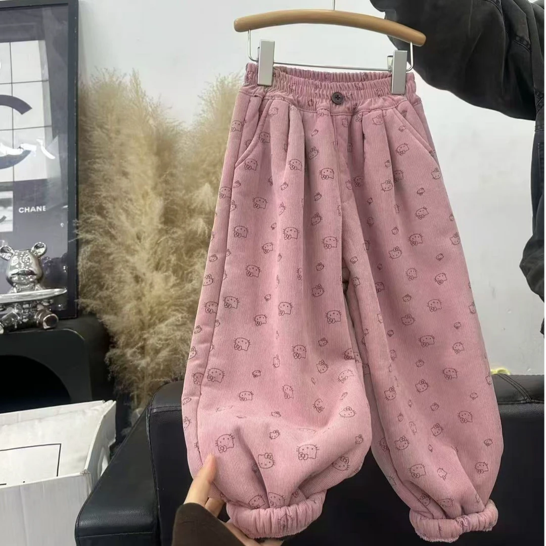 【线下款！超软条绒印花 800g加厚葵花绒】女童冬款卫裤0104001