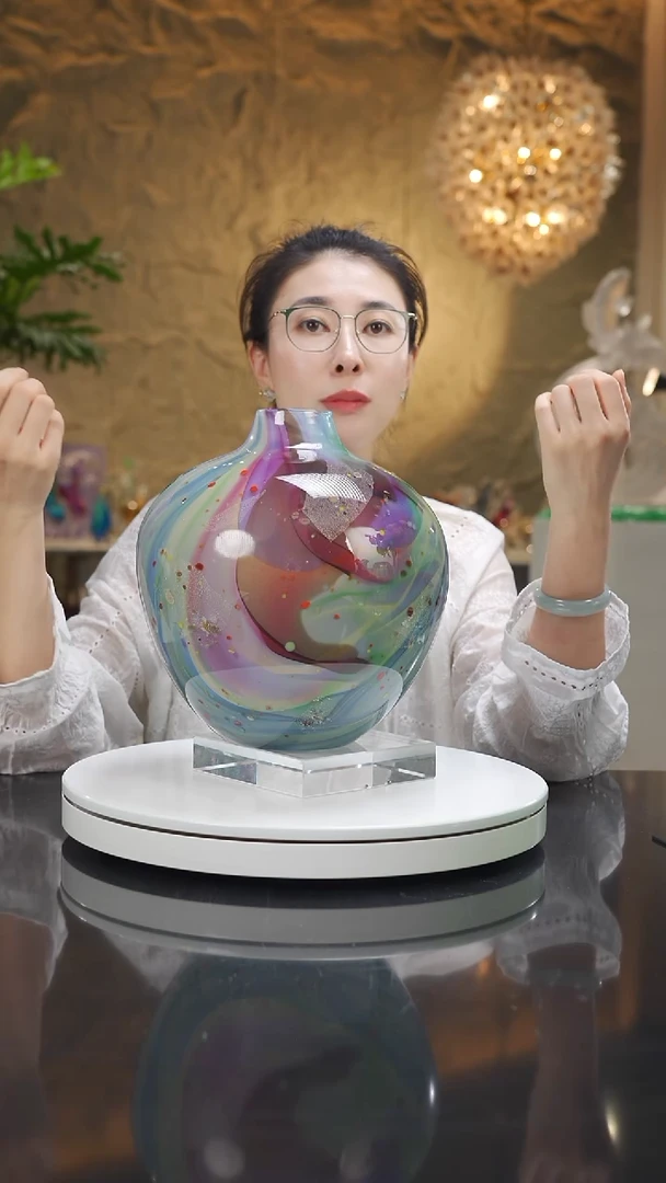琉璃手工艺品繁花花瓶细口