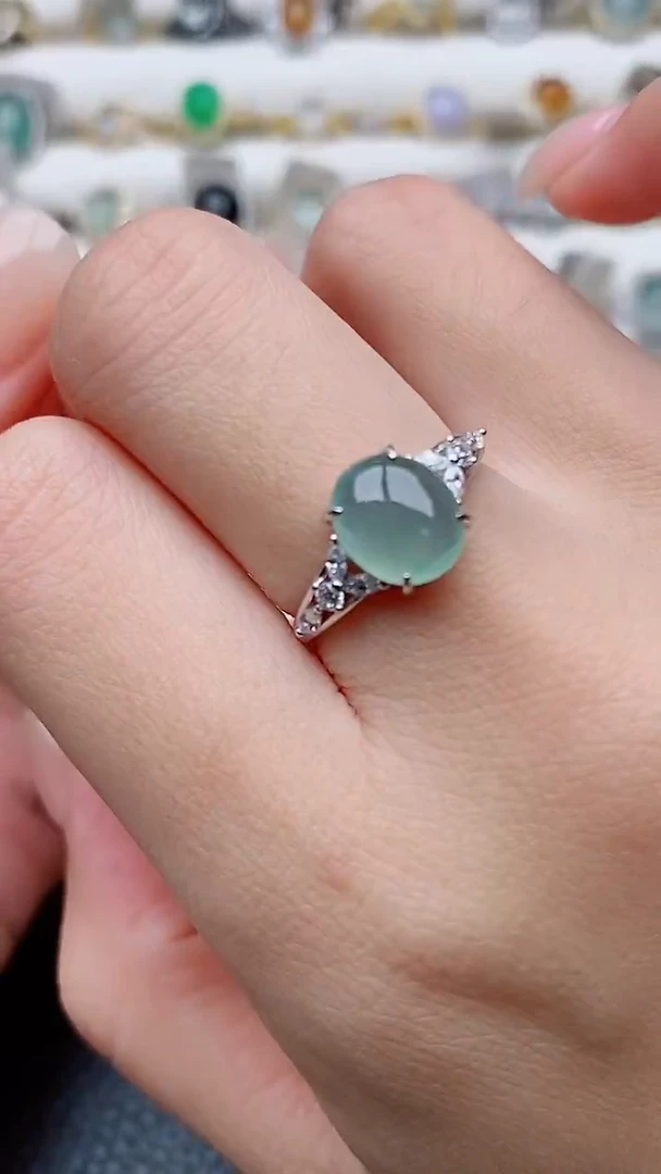 银S925镶嵌戒指翡翠正品 纯天然翡翠