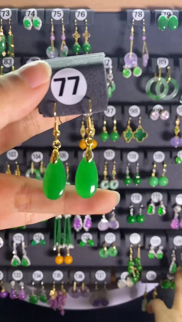 翡翠银S925镶嵌耳饰77