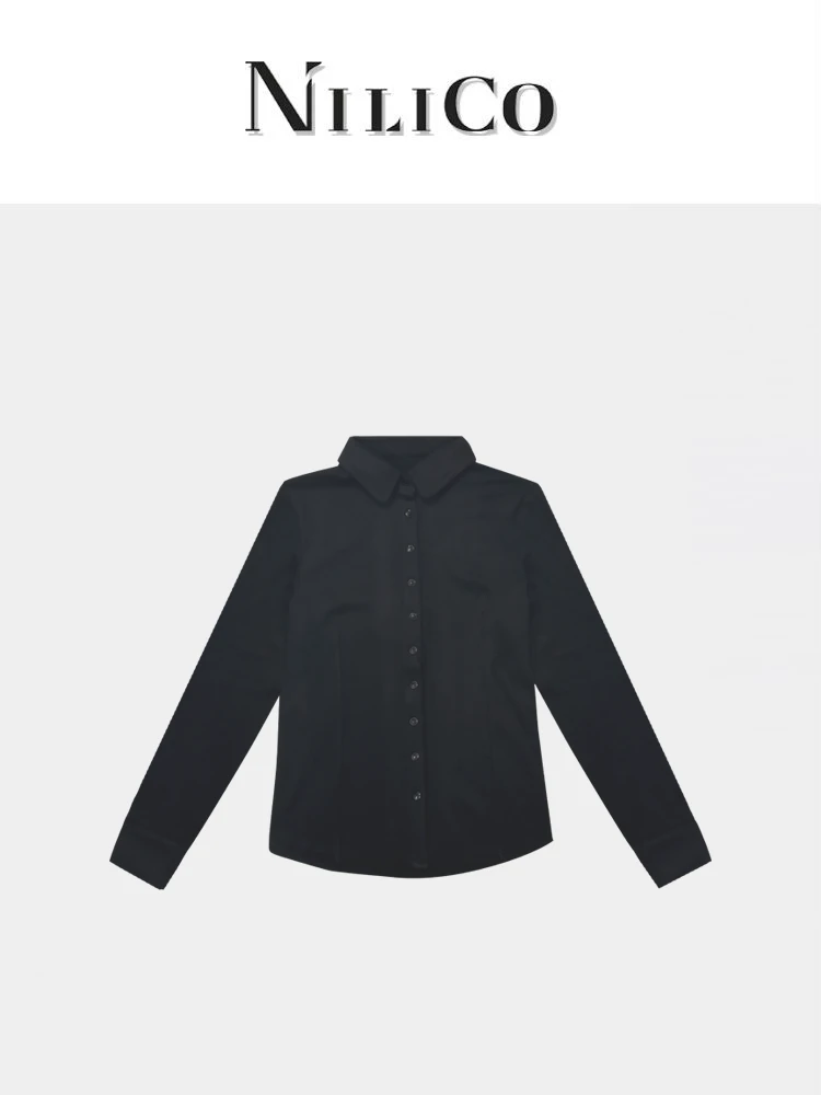 NILICO【嘉宾】复古休闲质感显瘦塑形保暖娃娃领长袖百搭开襟衬衫