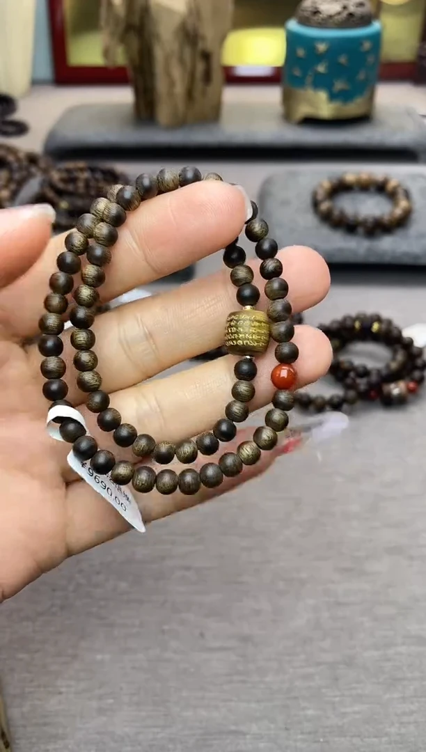 手串沉香木富森红土05沉水+红土五条+配饰两圈款