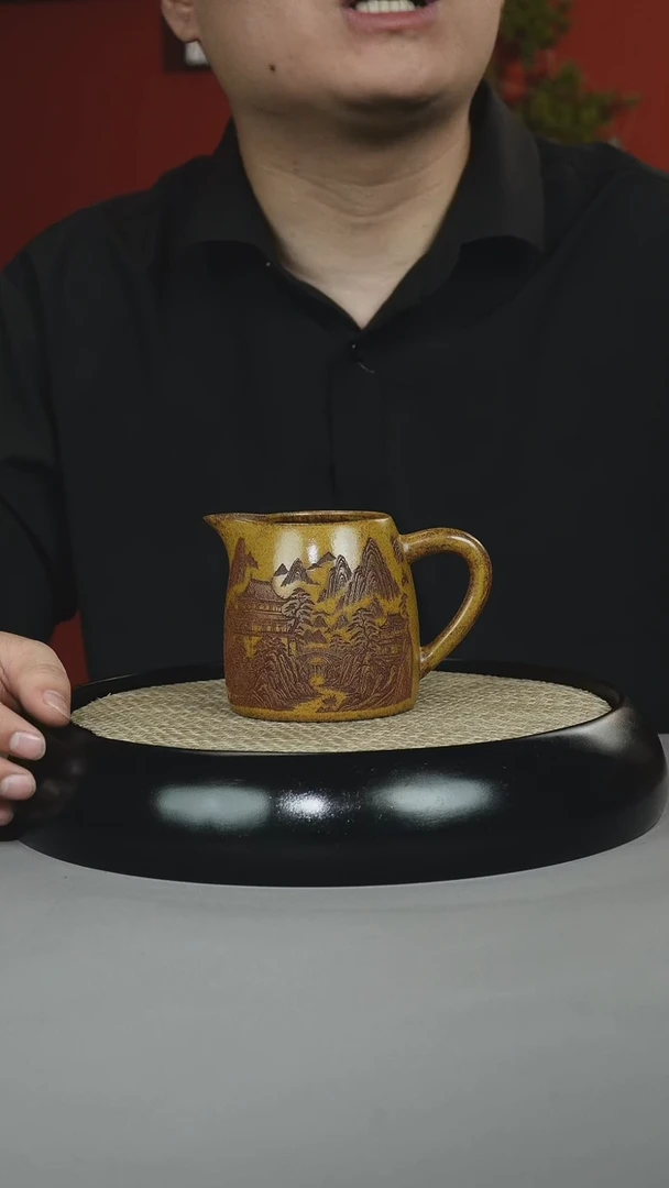 茶壶紫砂龙骨金砂 山水公道杯