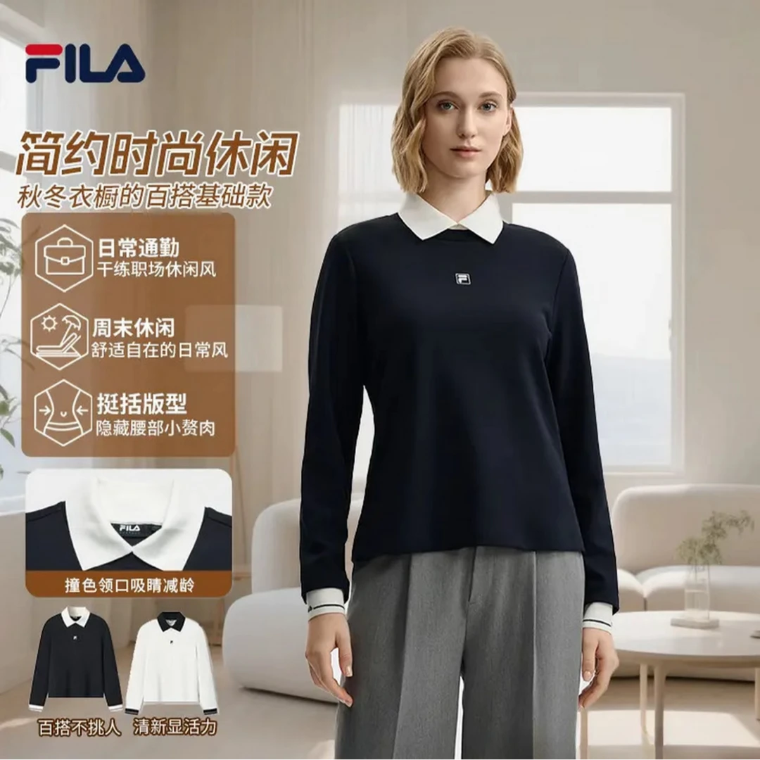 Fila/斐乐2025年新款POLO衫内搭女款休闲长袖针织衫F11W544203F