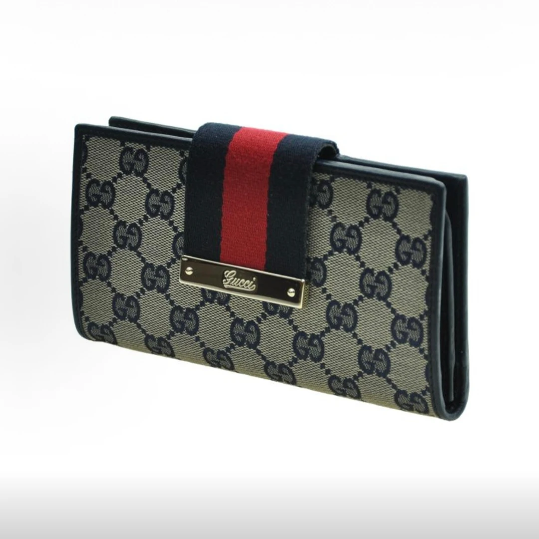 99新 GUCCI/古驰 帆布拼皮革 钱夹钱包 女款 蓝色