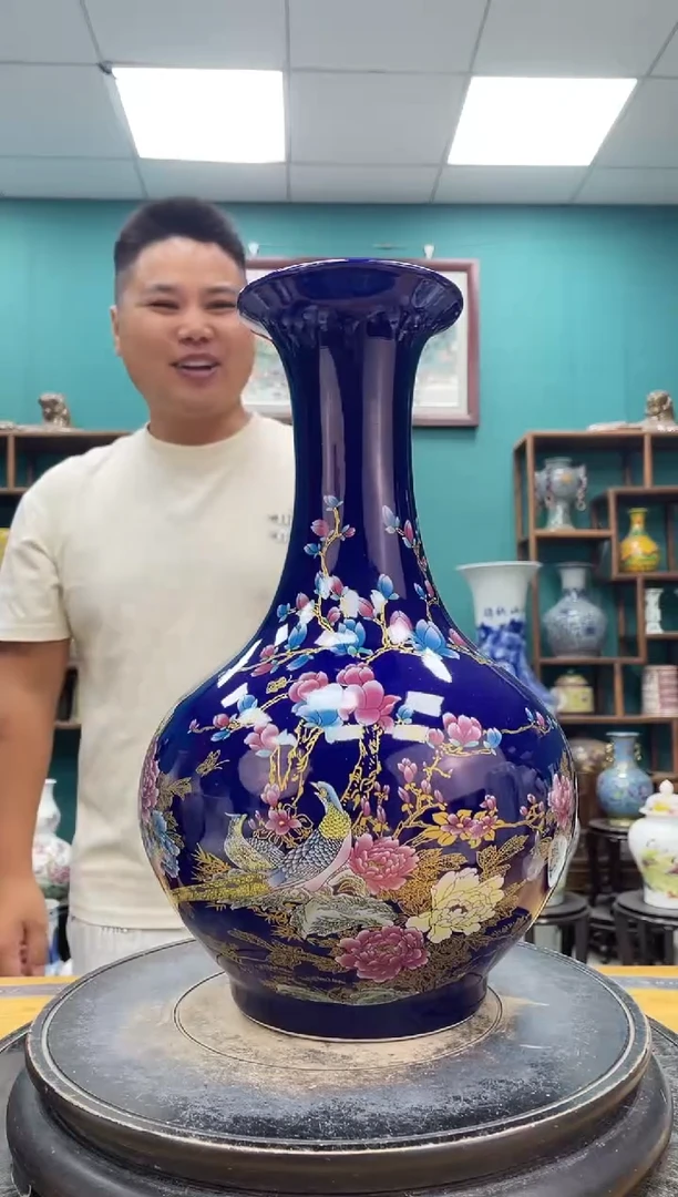 摆件祭蓝赏瓶陶瓷摆件