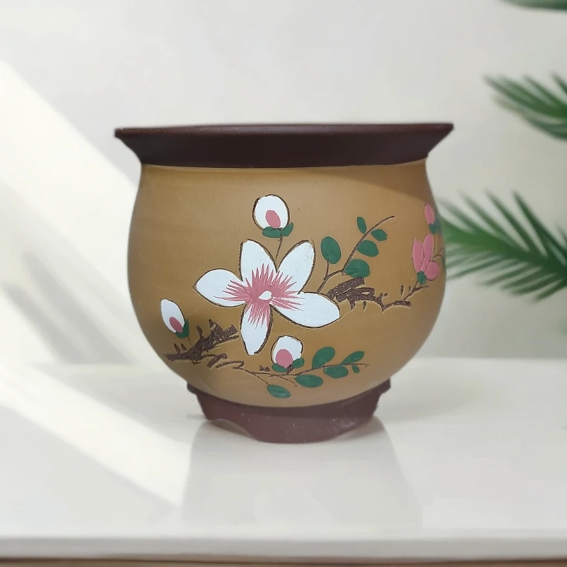 中国风圆形紫砂盆花盆清仓捡漏大号盆景花盆仿古中国风紫砂文昌竹