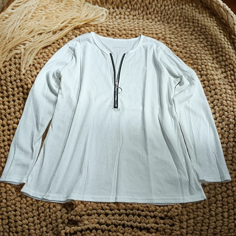 9322白色半拉链小衫