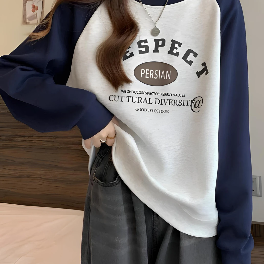 【200-299】韩版气质百搭甜美长袖圆领印花ins卫衣