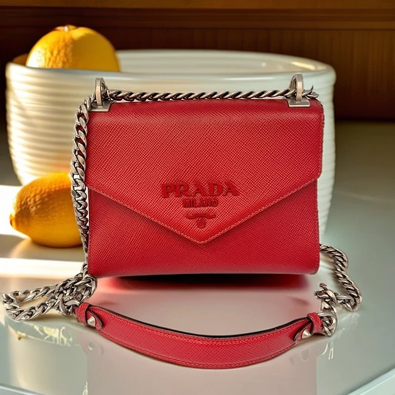 95新 Prada/普拉达 红色链条包 1191 4292